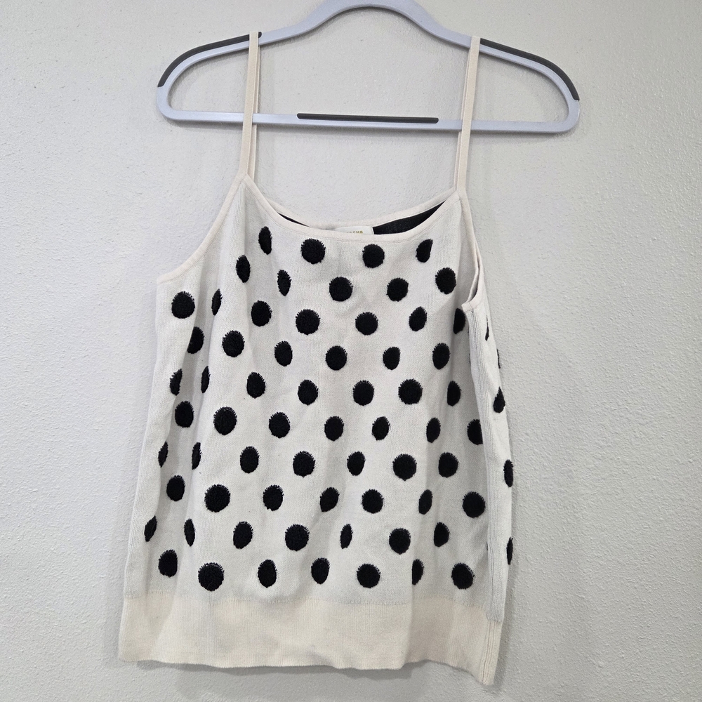 Anthropologie Cream and Black Polka Dot Camisole